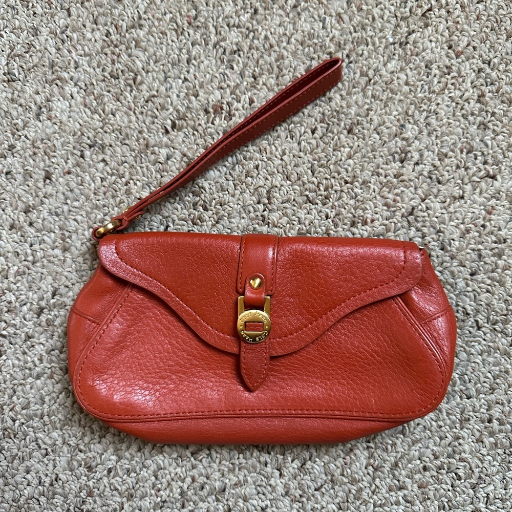 Cole Haan Burnt Orange Leather Wristlet Clutch with Gold-Tone Hardware